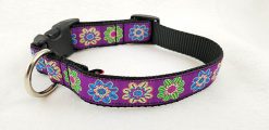 Green & Blue Flowers on Purple - 1" Collar