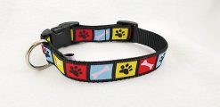 Paws & Bones in Squares on Black - 1" Collar