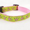 Pink Crowns on Lime Green - 1" Collar