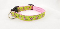 Pink Crowns on Lime Green - 1" Collar