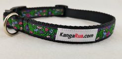 Small Flowers with Green on Black - 3/4" Collar